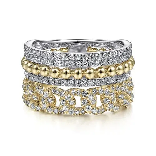 GABRIEL CO. Rings 14K White-Yellow Gold Bujukan Diamond Easy Stackable Ring