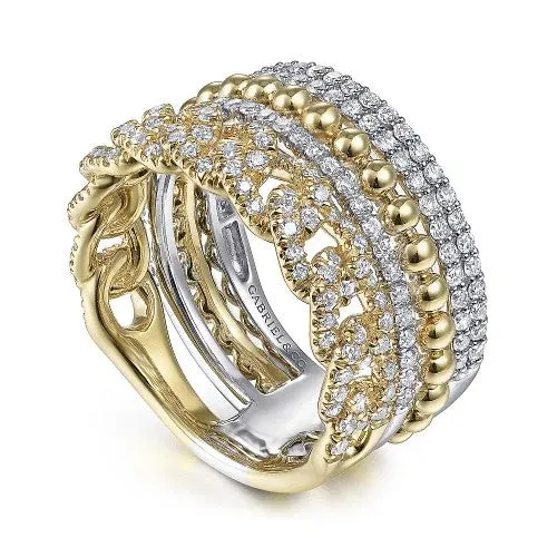 GABRIEL & CO. Rings | 14K White-Yellow Gold Bujukan Diamond Easy Stackable Ring