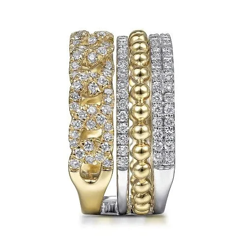 GABRIEL & CO. Rings | 14K White-Yellow Gold Bujukan Diamond Easy Stackable Ring