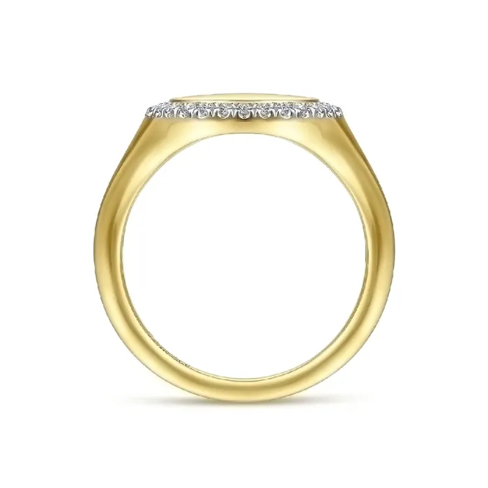 GABRIEL & CO. Rings | 14K Yellow Gold Pinky Signet Ring with Diamond Halo