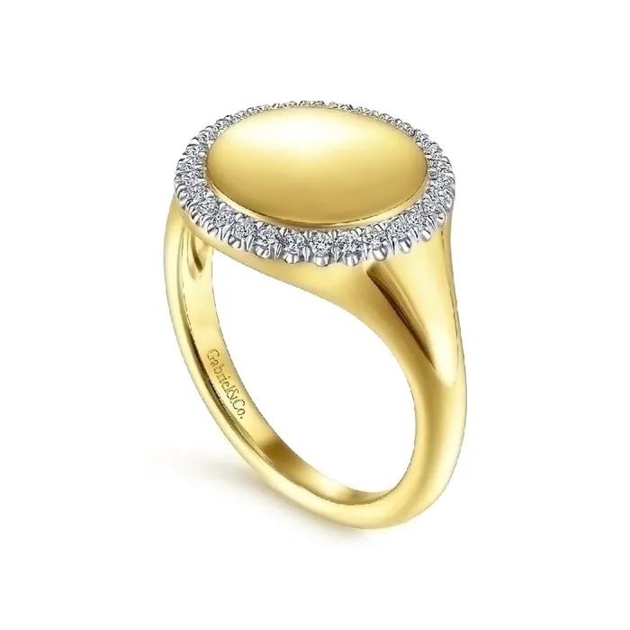 GABRIEL & CO. Rings | 14K Yellow Gold Pinky Signet Ring with Diamond Halo