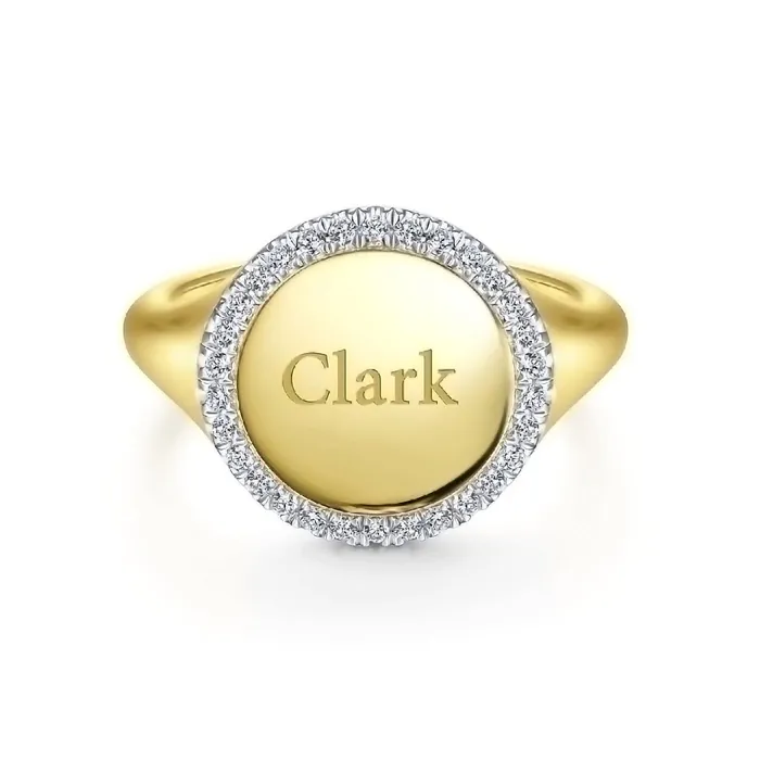 GABRIEL & CO. Rings | 14K Yellow Gold Pinky Signet Ring with Diamond Halo