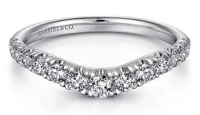 GABRIEL CO. Rings Annecy - Curved 14K White Gold French Pave Set Diamond Wedding Band - 0.5 ct