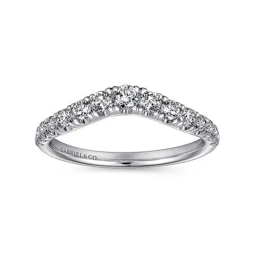 GABRIEL & CO. Rings | Annecy - Curved 14K White Gold French Pave Set Diamond Wedding Band - 0.5 ct