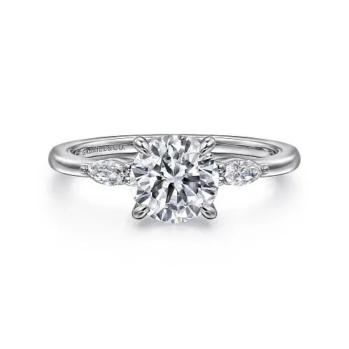 GABRIEL CO. Rings Dela - 14K White Gold Round Three Stone Diamond Engagement Ring (Setting Only)