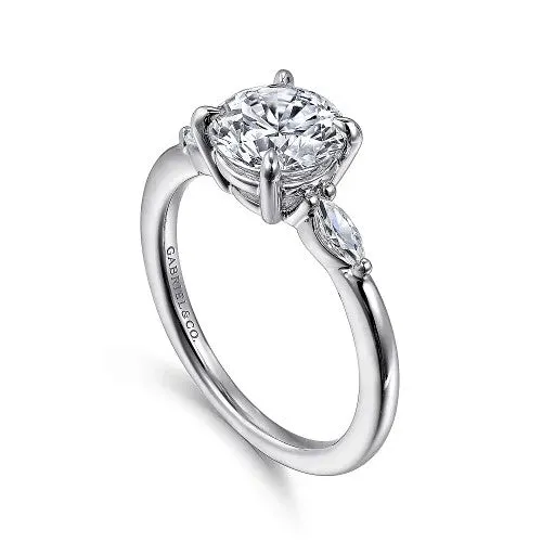 GABRIEL & CO. Rings | Dela - 14K White Gold Round Three Stone Diamond Engagement Ring (Setting Only)