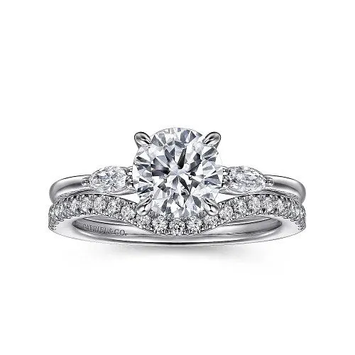 GABRIEL & CO. Rings | Dela - 14K White Gold Round Three Stone Diamond Engagement Ring (Setting Only)