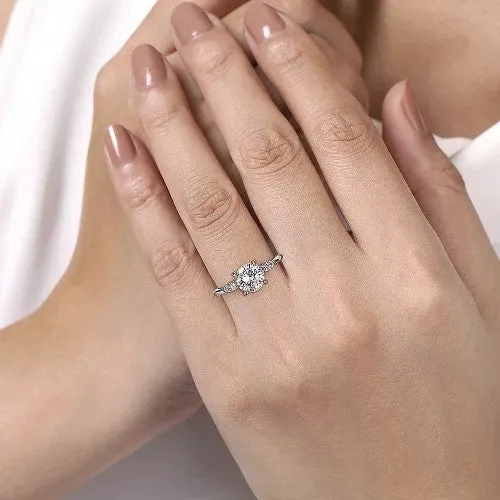 GABRIEL & CO. Rings | Dela - 14K White Gold Round Three Stone Diamond Engagement Ring (Setting Only)