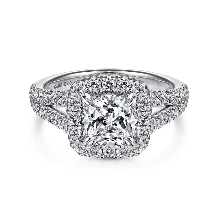 GABRIEL CO. Rings James - 14K White Gold Cushion Halo Diamond Engagement Ring