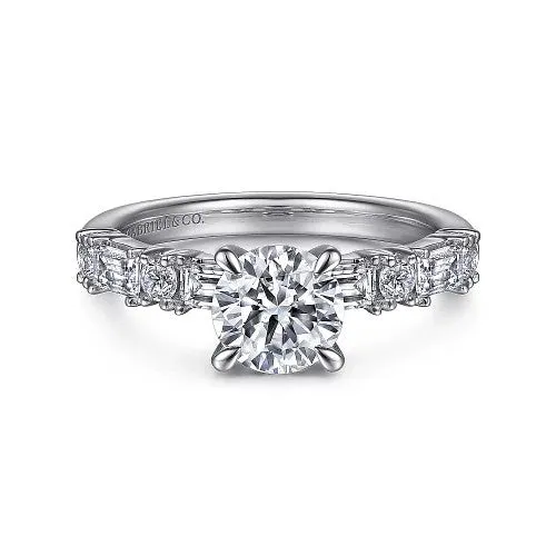 GABRIEL CO. Rings Leanna - 14K White Gold Baguette and Round Diamond Engagement Ring (Setting Only)