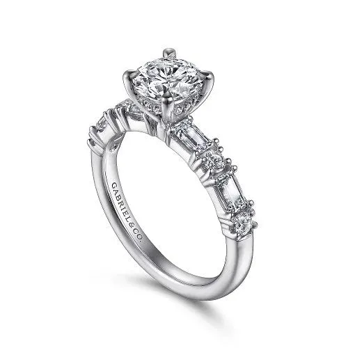 GABRIEL & CO. Rings | Leanna - 14K White Gold Baguette and Round Diamond Engagement Ring (Setting Only)