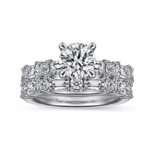 GABRIEL & CO. Rings | Leanna - 14K White Gold Baguette and Round Diamond Engagement Ring (Setting Only)