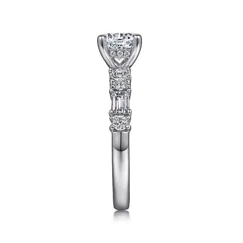 GABRIEL & CO. Rings | Leanna - 14K White Gold Baguette and Round Diamond Engagement Ring (Setting Only)