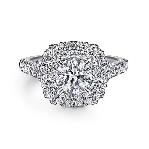 GABRIEL CO. Rings Lexie - 14k White Gold Cushion Double Halo Round Diamond Engagement Ring