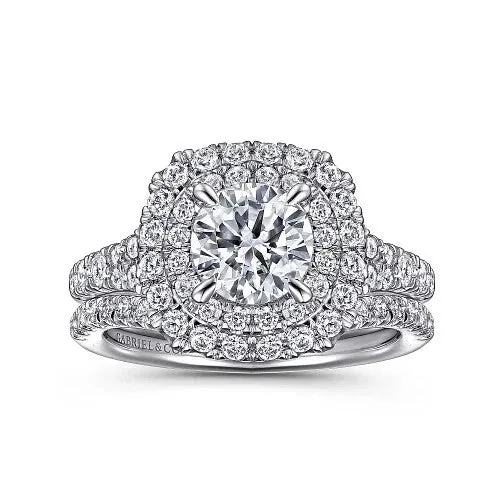 GABRIEL & CO. Rings | Lexie - 14k White Gold Cushion Double Halo Round Diamond Engagement Ring