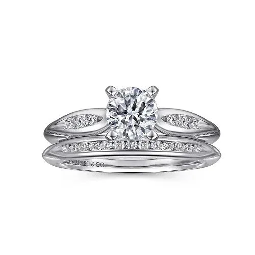 GABRIEL & CO. Rings | Quinn - 14K White Gold Round Diamond Channel Set Engagement Ring (Setting only, center stone not included)