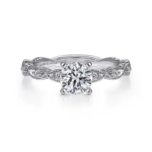 GABRIEL CO. Rings Sadie - Vintage Inspired 14K White Gold Round Diamond Engagement Ring (Setting Only)