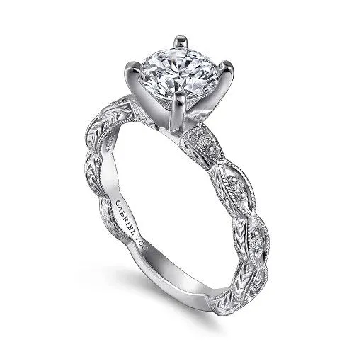 GABRIEL & CO. Rings | Sadie - Vintage Inspired 14K White Gold Round Diamond Engagement Ring (Setting Only)