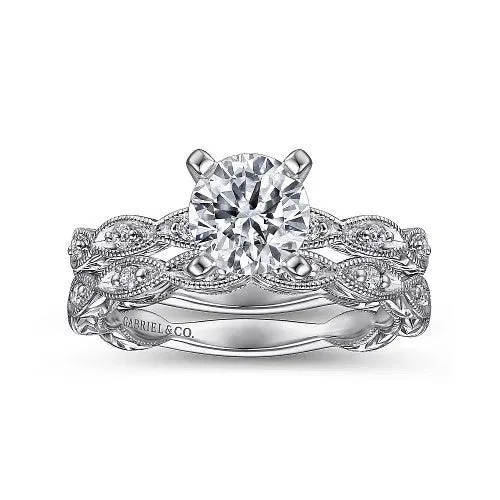 GABRIEL & CO. Rings | Sadie - Vintage Inspired 14K White Gold Round Diamond Engagement Ring (Setting Only)