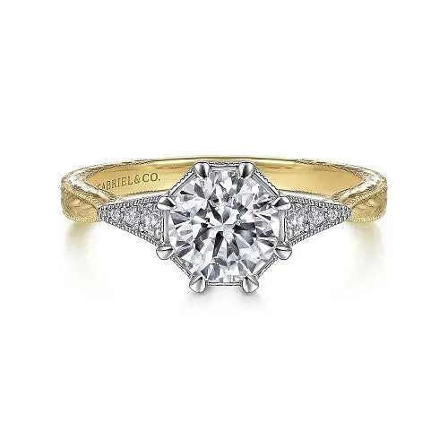 GABRIEL CO. Rings Sanna - Vintage Inspired 14K White-Yellow Gold Round Diamond Channel Set Engagement Ring (Setting Only)