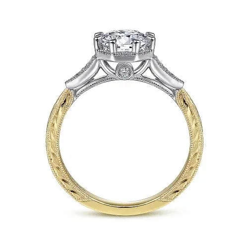 GABRIEL & CO. Rings | Sanna - Vintage Inspired 14K White-Yellow Gold Round Diamond Channel Set Engagement Ring (Setting Only)