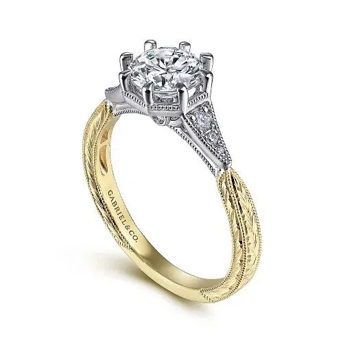 GABRIEL & CO. Rings | Sanna - Vintage Inspired 14K White-Yellow Gold Round Diamond Channel Set Engagement Ring (Setting Only)