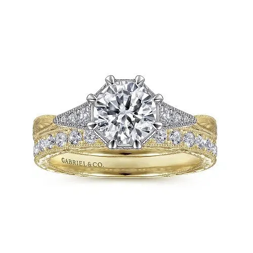 GABRIEL & CO. Rings | Sanna - Vintage Inspired 14K White-Yellow Gold Round Diamond Channel Set Engagement Ring (Setting Only)