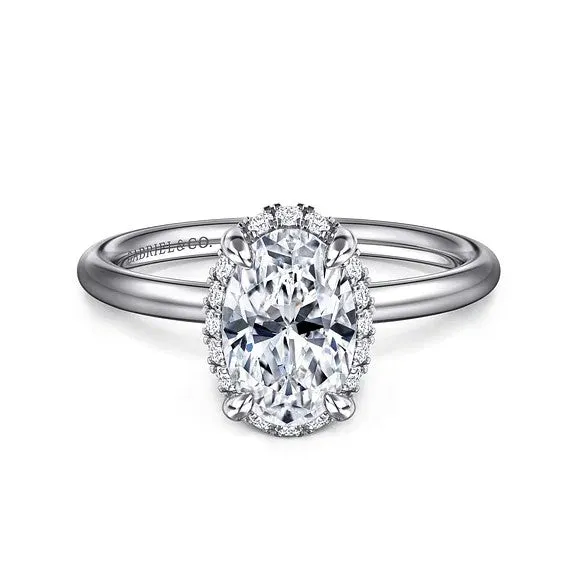 GABRIEL CO. Rings Seattle - 14K White Gold Oval Hidden Halo Diamond Engagement Ring (Setting Only)