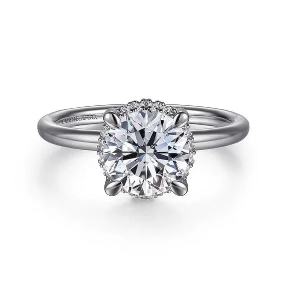 GABRIEL CO. Rings Seattle - 14K White Gold Round Hidden Halo Diamond Engagement Ring (Setting Only)