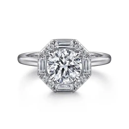 GABRIEL CO. Rings Seina - 14K White Gold Round Hidden Halo Diamond Engagement Ring (Setting Only)