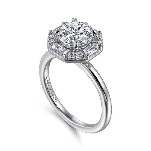 GABRIEL & CO. Rings | Seina - 14K White Gold Round Hidden Halo Diamond Engagement Ring (Setting Only)