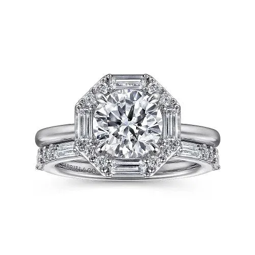 GABRIEL & CO. Rings | Seina - 14K White Gold Round Hidden Halo Diamond Engagement Ring (Setting Only)