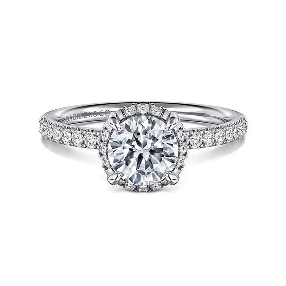 GABRIEL CO. Rings Suede - 14K White Gold Round Hidden Halo Diamond Engagement Ring (Setting Only)