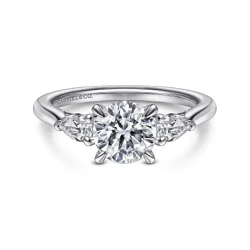 GABRIEL CO. Rings Sunday - 14K White Gold Round 3 Stone Diamond Engagement Ring (Setting Only)