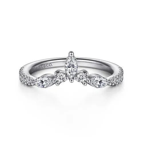 GABRIEL CO. Rings Tulsie - Curved 14K White Gold Marquise and Round Diamond Anniversary Band