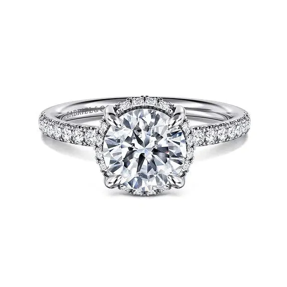 GABRIEL CO. Suede - 14K White Gold Round Hidden Halo Diamond Engagement Ring (Setting Only) Rings