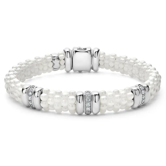 LAGOS Bracelets White Caviar Three Station Ceramic Diamond Bracelet 9mm