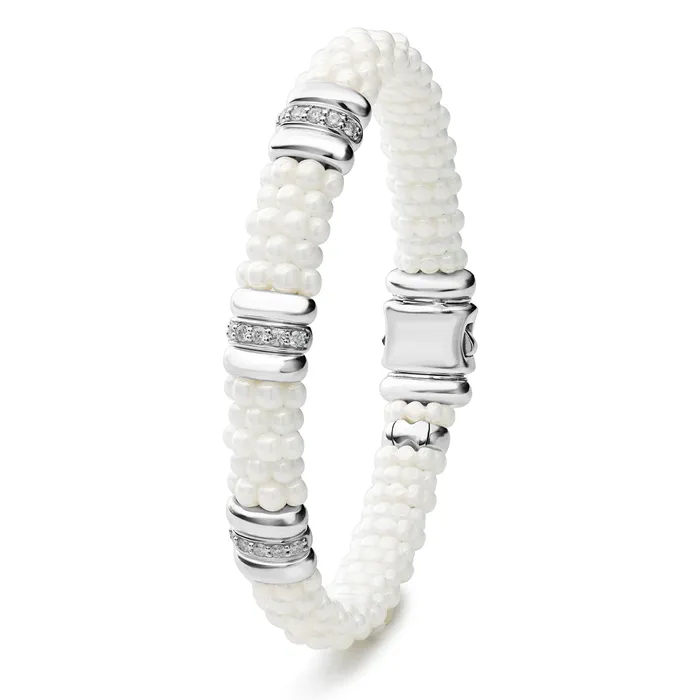 LAGOS Bracelets | White Caviar Three Station Ceramic Diamond Bracelet | 9mm