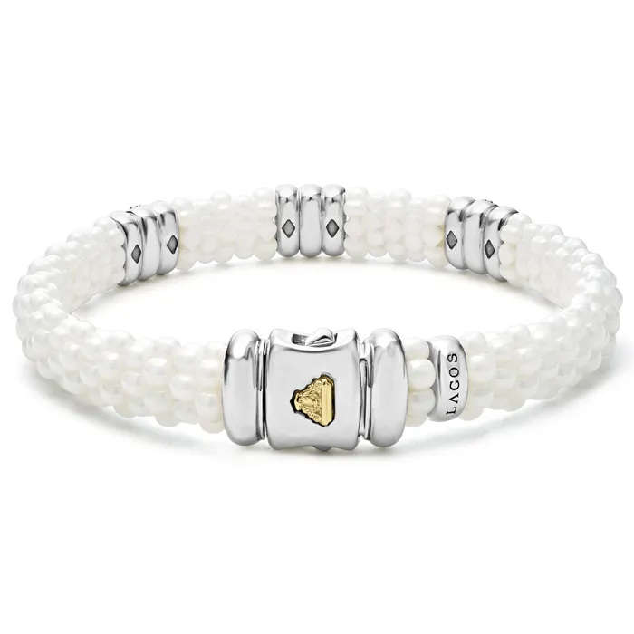 LAGOS Bracelets | White Caviar Three Station Ceramic Diamond Bracelet | 9mm