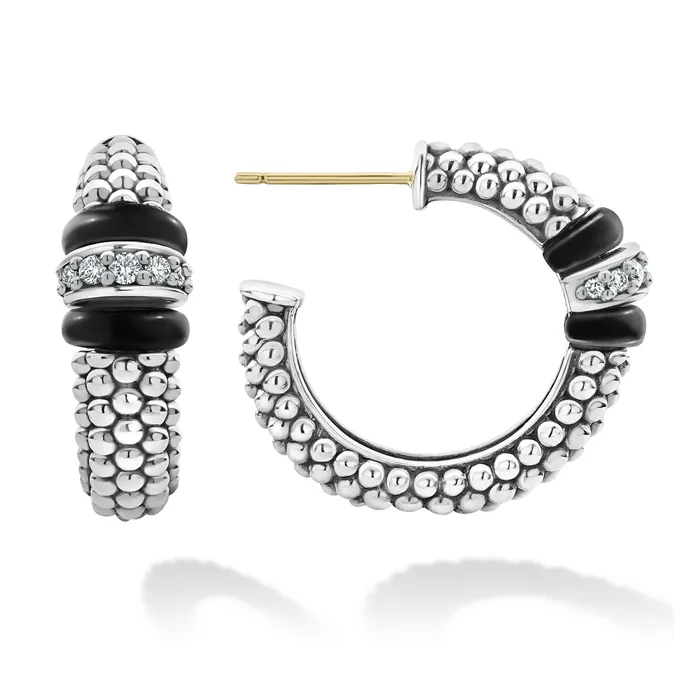 LAGOS Earrings Black Caviar Ceramic Caviar Diamond Hoop Earrings