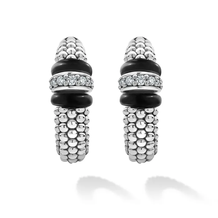 LAGOS Earrings | Black Caviar Ceramic Caviar Diamond Hoop Earrings