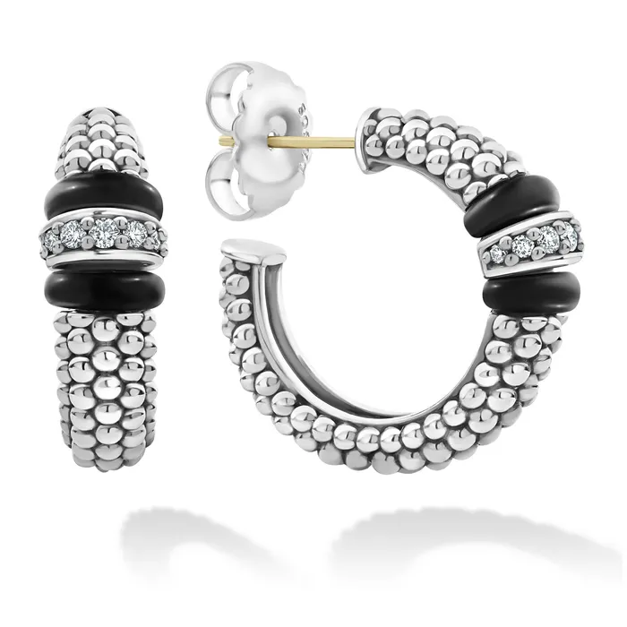 LAGOS Earrings | Black Caviar Ceramic Caviar Diamond Hoop Earrings