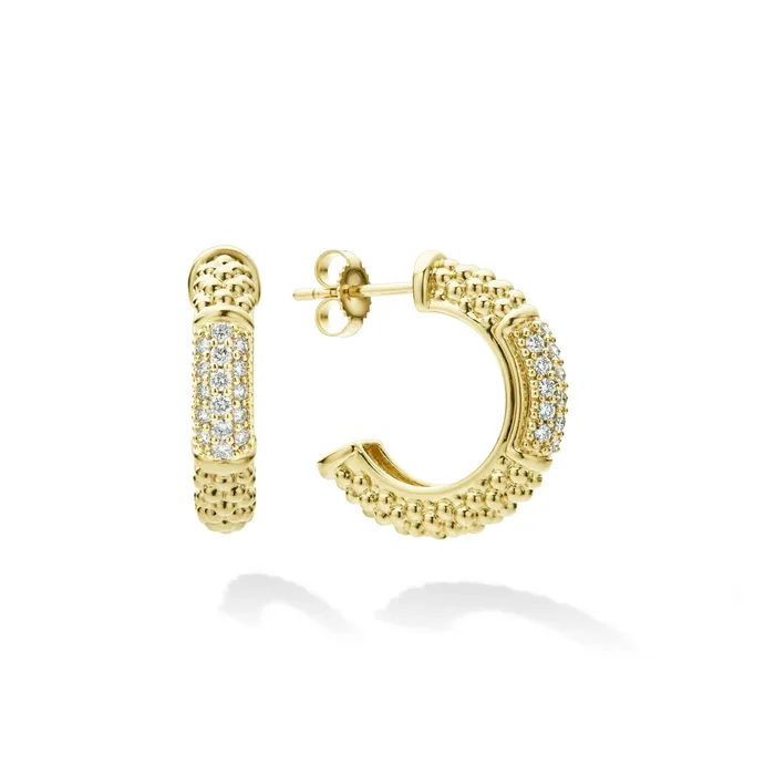 LAGOS Earrings Caviar Gold 18K Gold Caviar Diamond Hoop Earrings