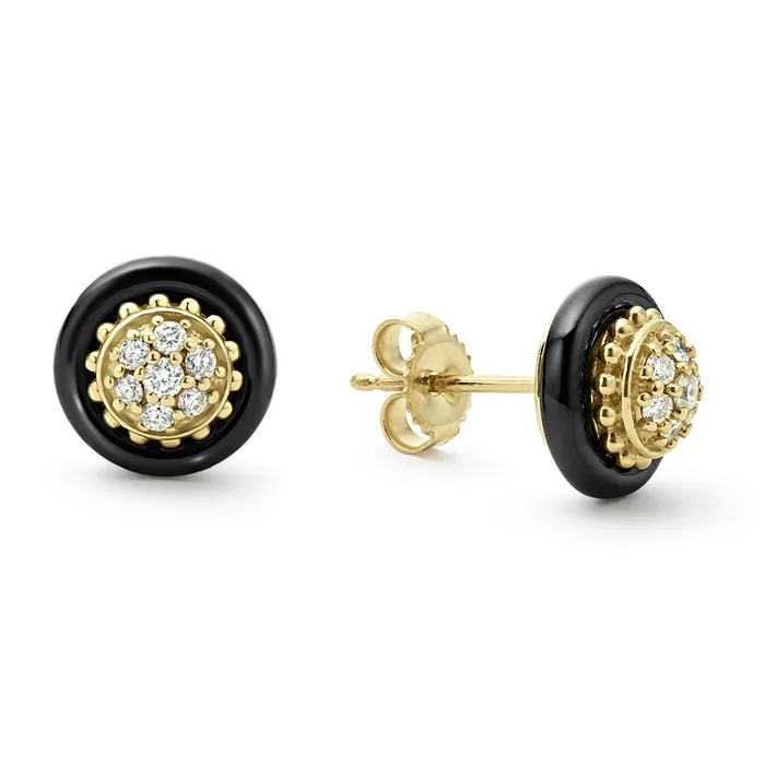 LAGOS Earrings | Meridian 18K Gold and Black Ceramic Diamond Stud Earrings