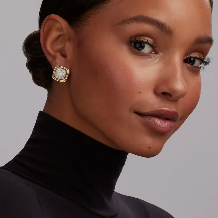 LAGOS Earrings | Rittenhouse Two-Tone Caviar Diamond Omega Clip Earrings