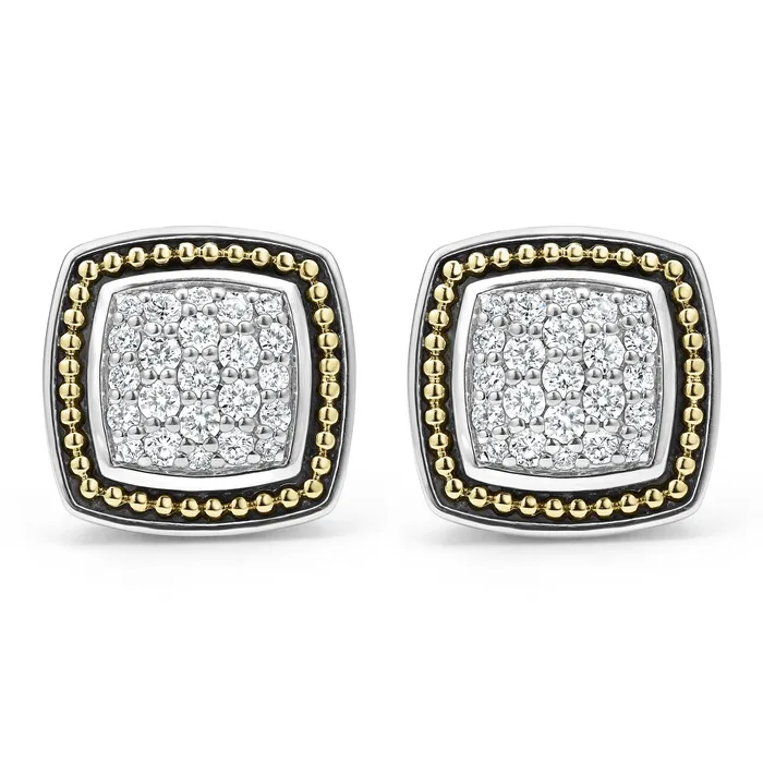 LAGOS Earrings | Rittenhouse Two-Tone Caviar Diamond Omega Clip Earrings