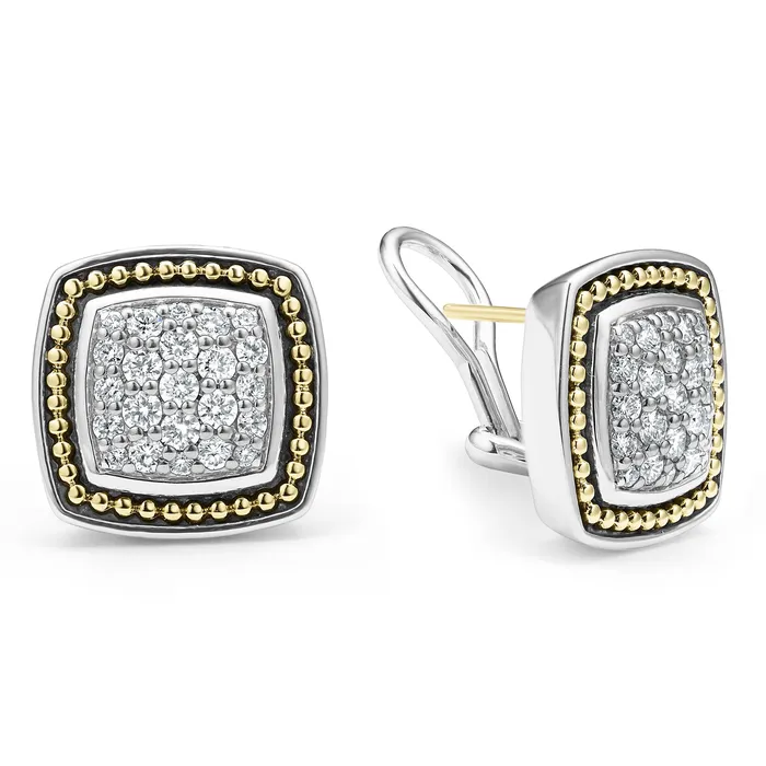 LAGOS Earrings | Rittenhouse Two-Tone Caviar Diamond Omega Clip Earrings