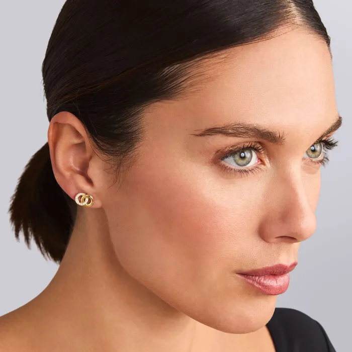 LAGOS Earrings | Signature Caviar Two-Tone Interlocking Diamond Stud Earrings