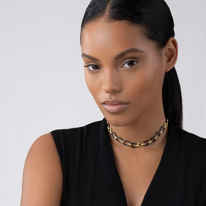 LAGOS Meridian 18K Gold and Black Ceramic Link Necklace | 10mm | Necklaces