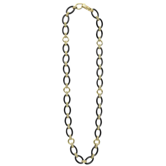 LAGOS Meridian 18K Gold and Black Ceramic Link Necklace | 10mm | Necklaces